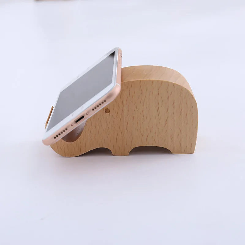 Resin mobile phone holder with beech wood animal design and coin storage compartment
