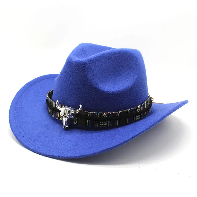 Western cowboy hat with bell crown in polyester fabric, shown in multiple colour options including army green, black and wine red