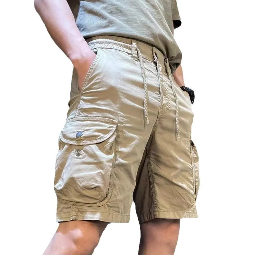 Loose straight multi-pocket casual overalls pants in polyester with Korean style design