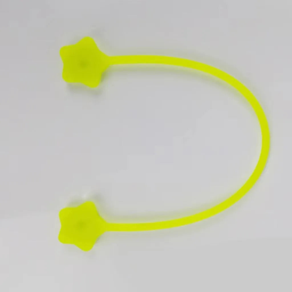 Silicone wire winder with magnet for organising cables in assorted colours on a white background.