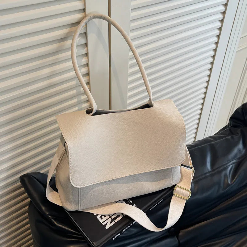 Square PU leather tote bag with double shoulder straps in vintage casual style