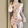 Women's cherry blossom pink floral bikini swimsuit with polyester fabric