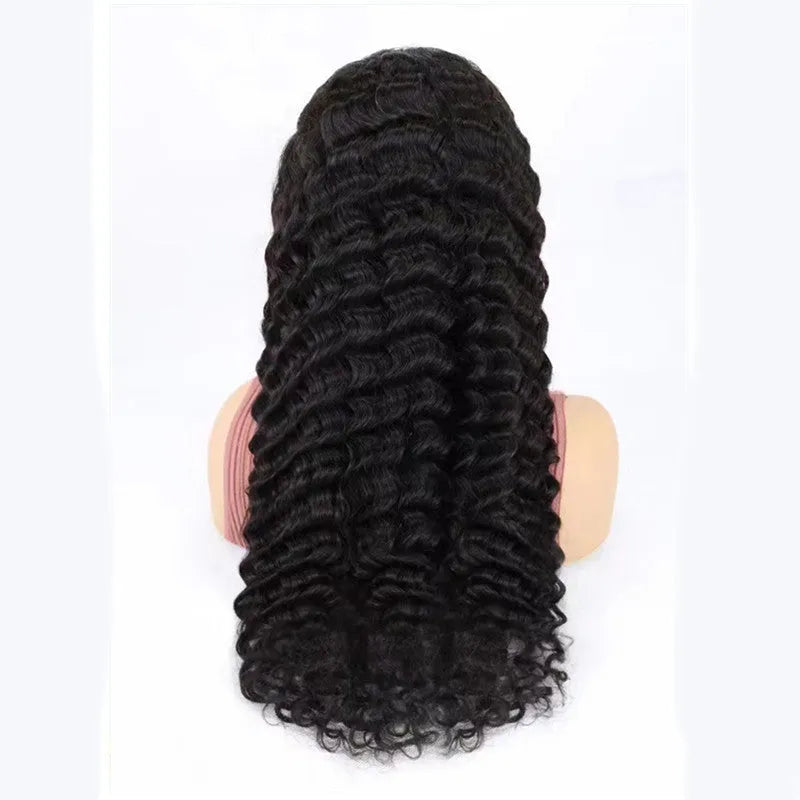 Solid colour human hair half lace wig shown in a long length, demonstrating natural-looking hair strands.