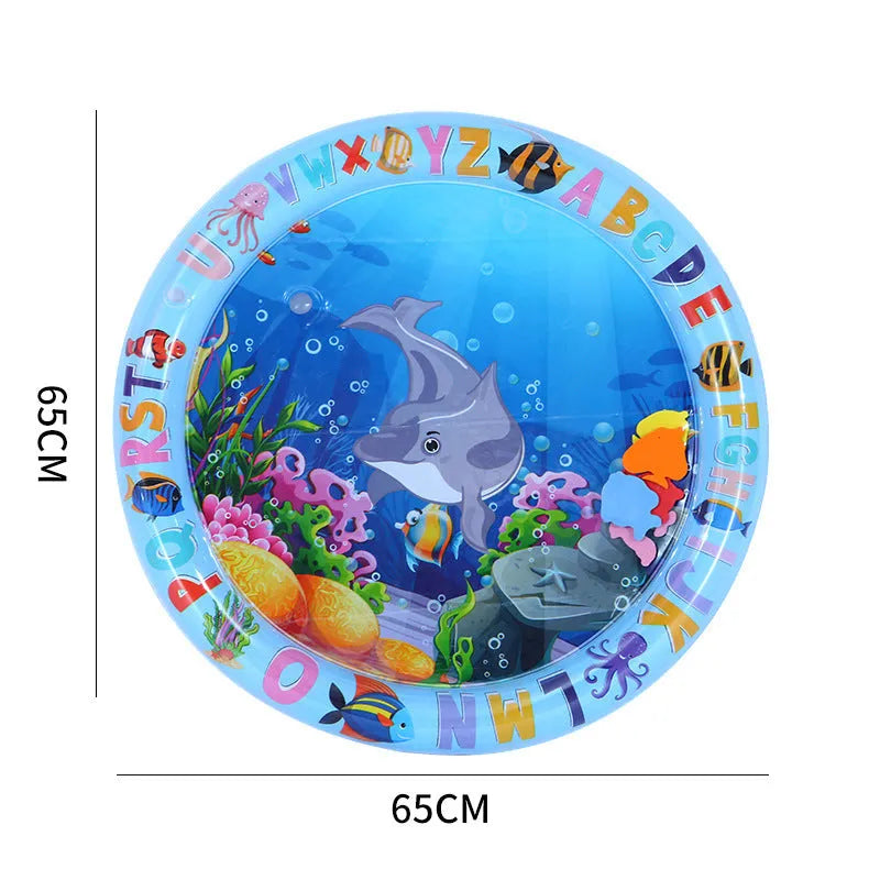 100cm square PVC water sensory playmat for cats with ocean fish design and floating toys