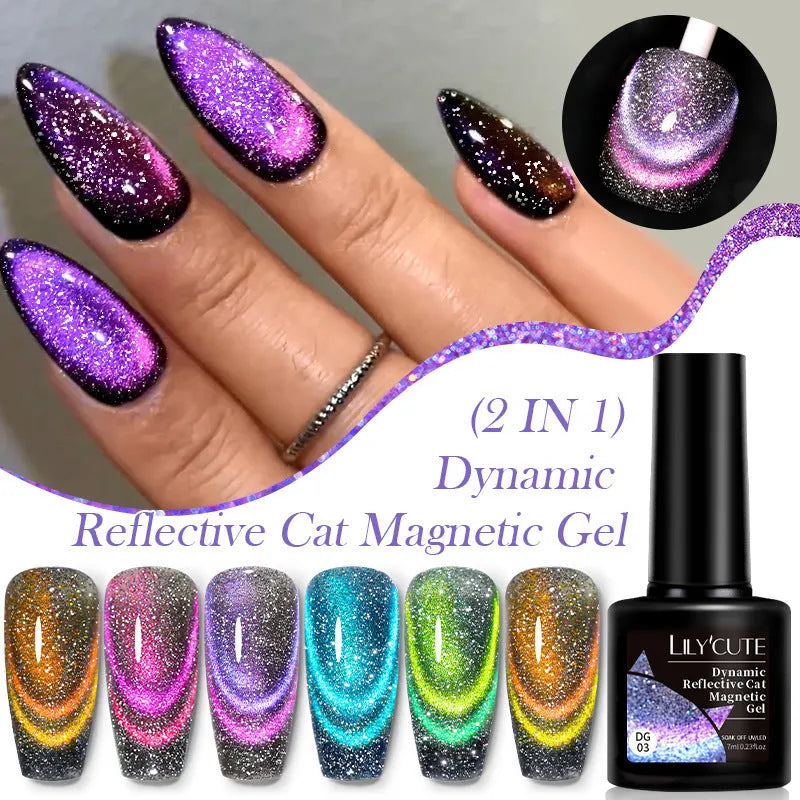 Diamond In The Debris Cat Eye Series UV Gel Nail Polish bottles in six colours with nail glue.