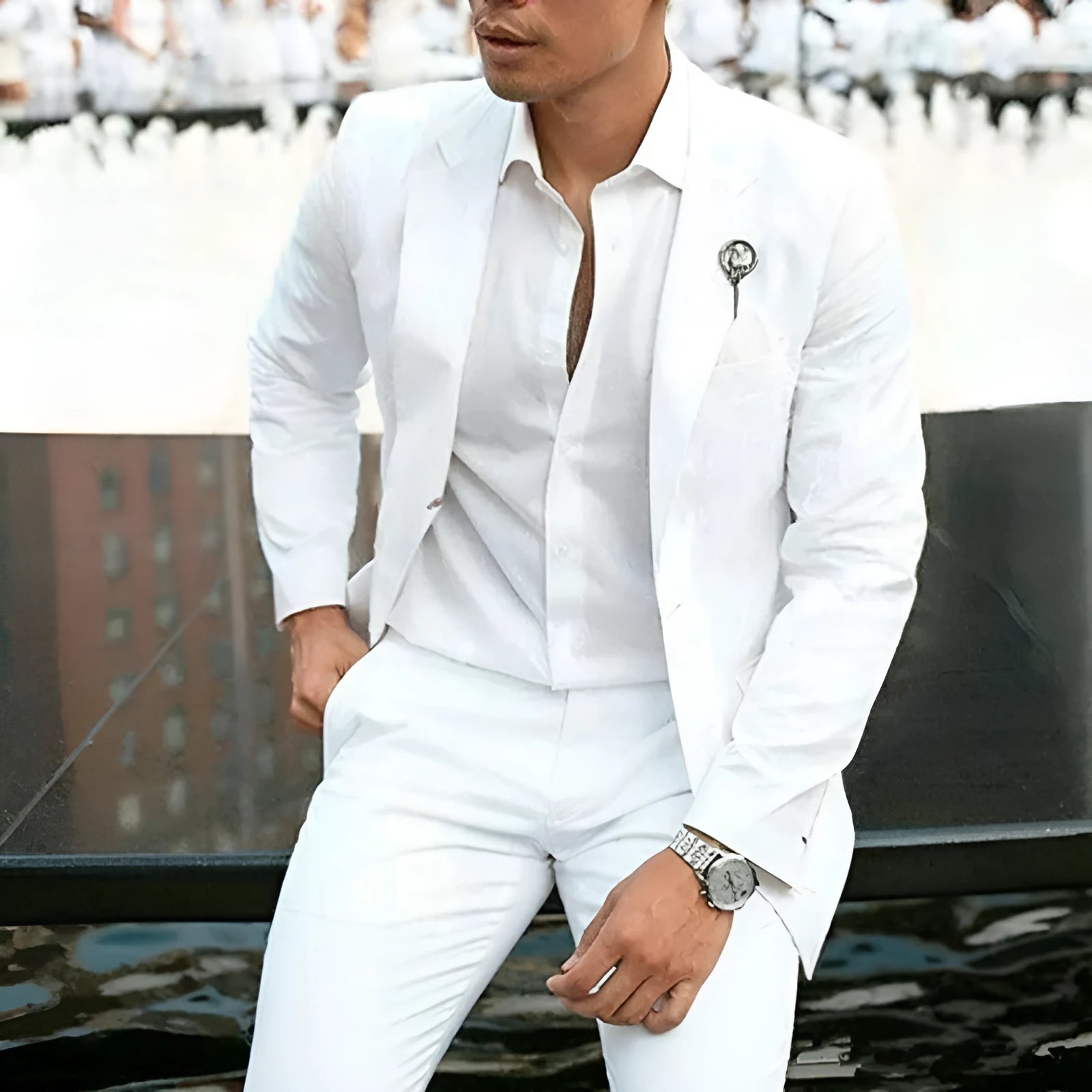 Men's white slim fit two-piece suit for wedding and formal occasions