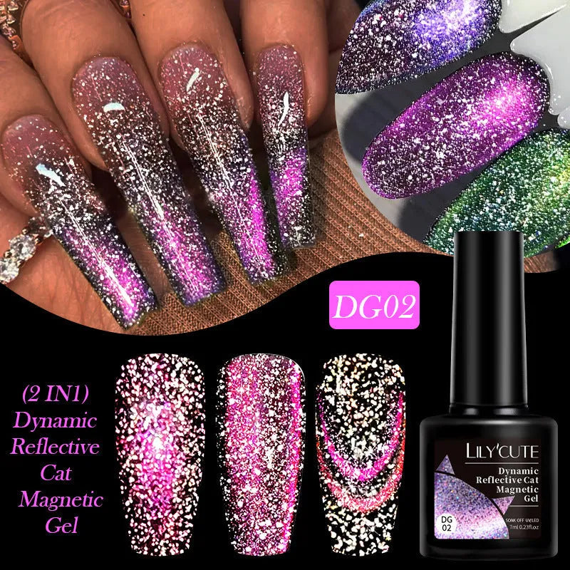 Diamond In The Debris Cat Eye Series UV Gel Nail Polish bottles in six colours with nail glue.