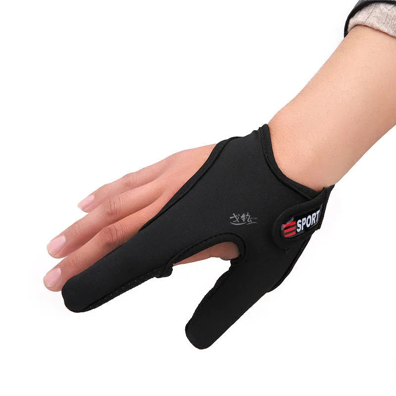 Two-finger fishing glove with microfiber palm and diving cloth backing