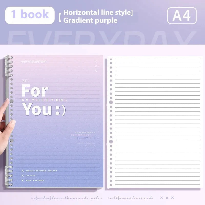 Removable coil gradient notebook in A4 and B5 sizes with PP cover in green, blue, pink, purple colours