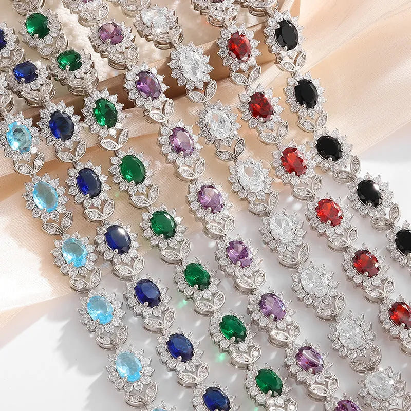 Women's simple zircon bracelet in environmentally friendly alloy with nine gemstone colour options