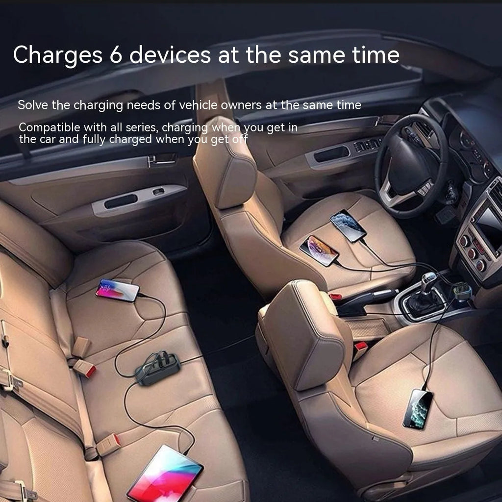 Automatic retractable car charger with cigarette lighter adapter and USB connections