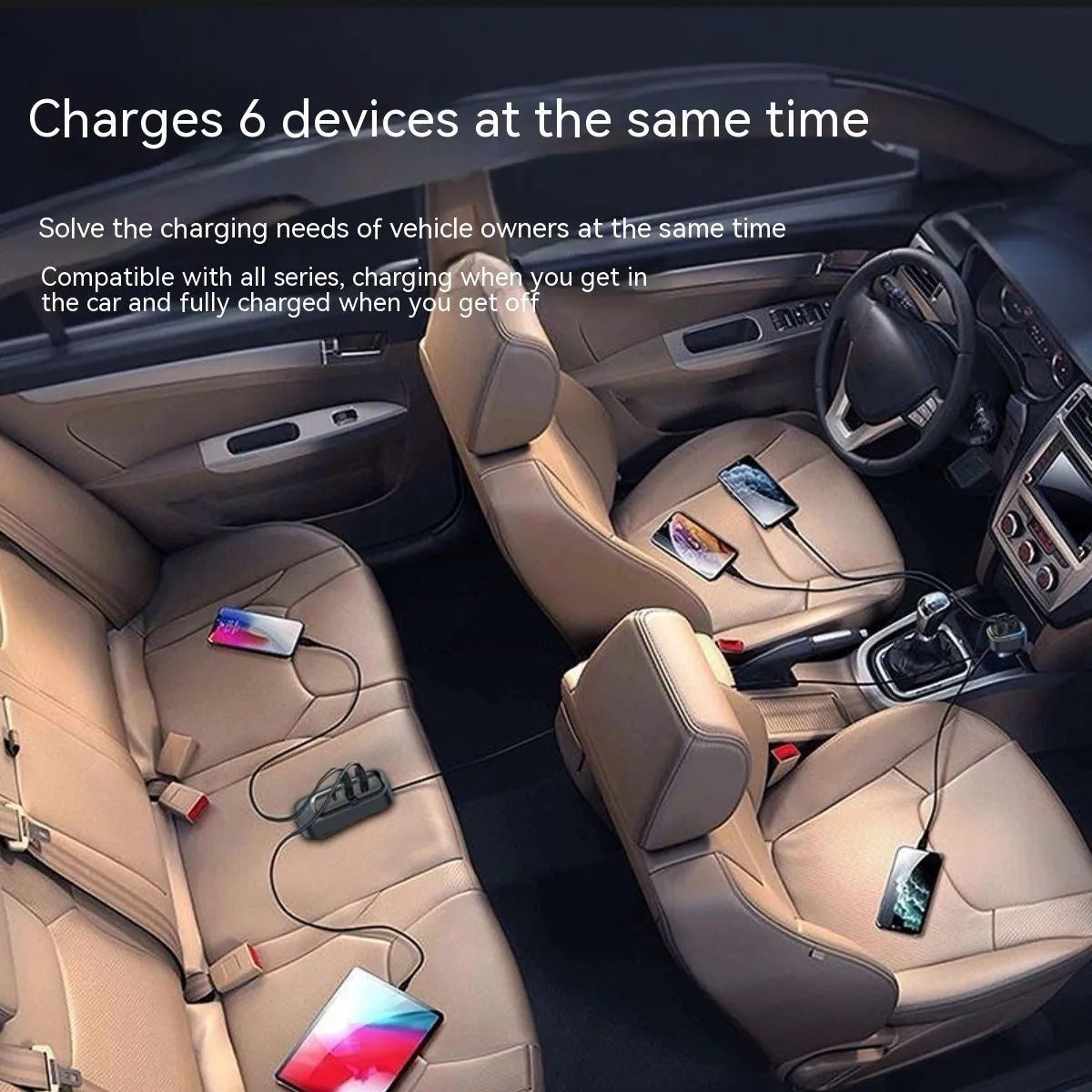 Automatic retractable car charger with cigarette lighter adapter and USB connections