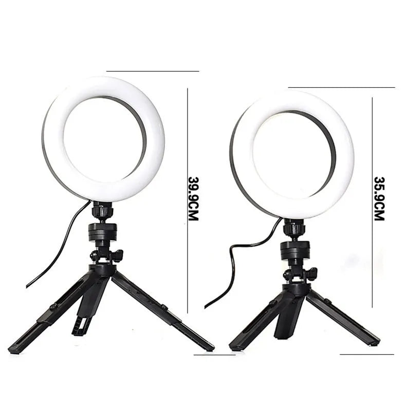 Black mobile selfie bracket with adjustable LED fill light and desktop tripod for smartphone video recording
