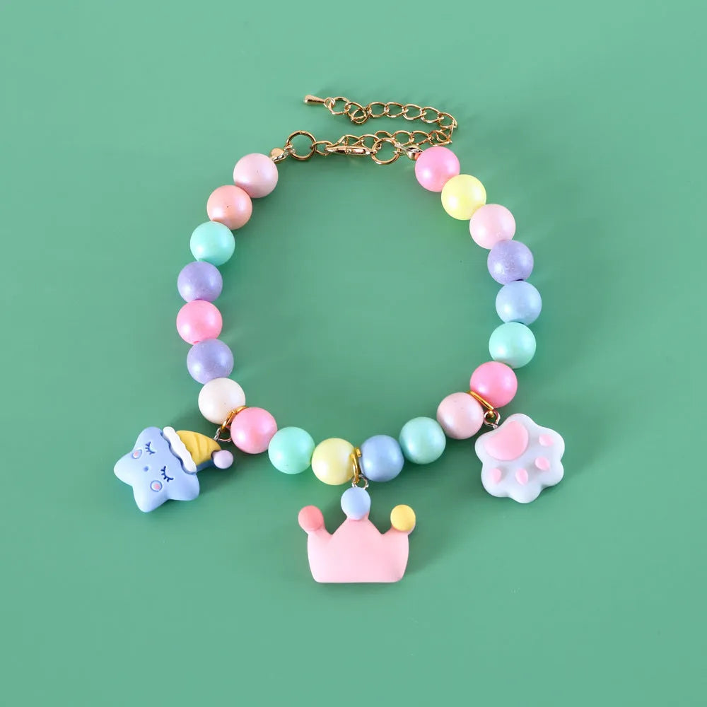 Colourful macaron pet collar with resin beads in six designs and adjustable sizing for small animals