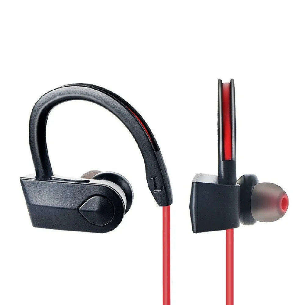 Wireless neckband Bluetooth earphones showing black colour variant with USB charging cable