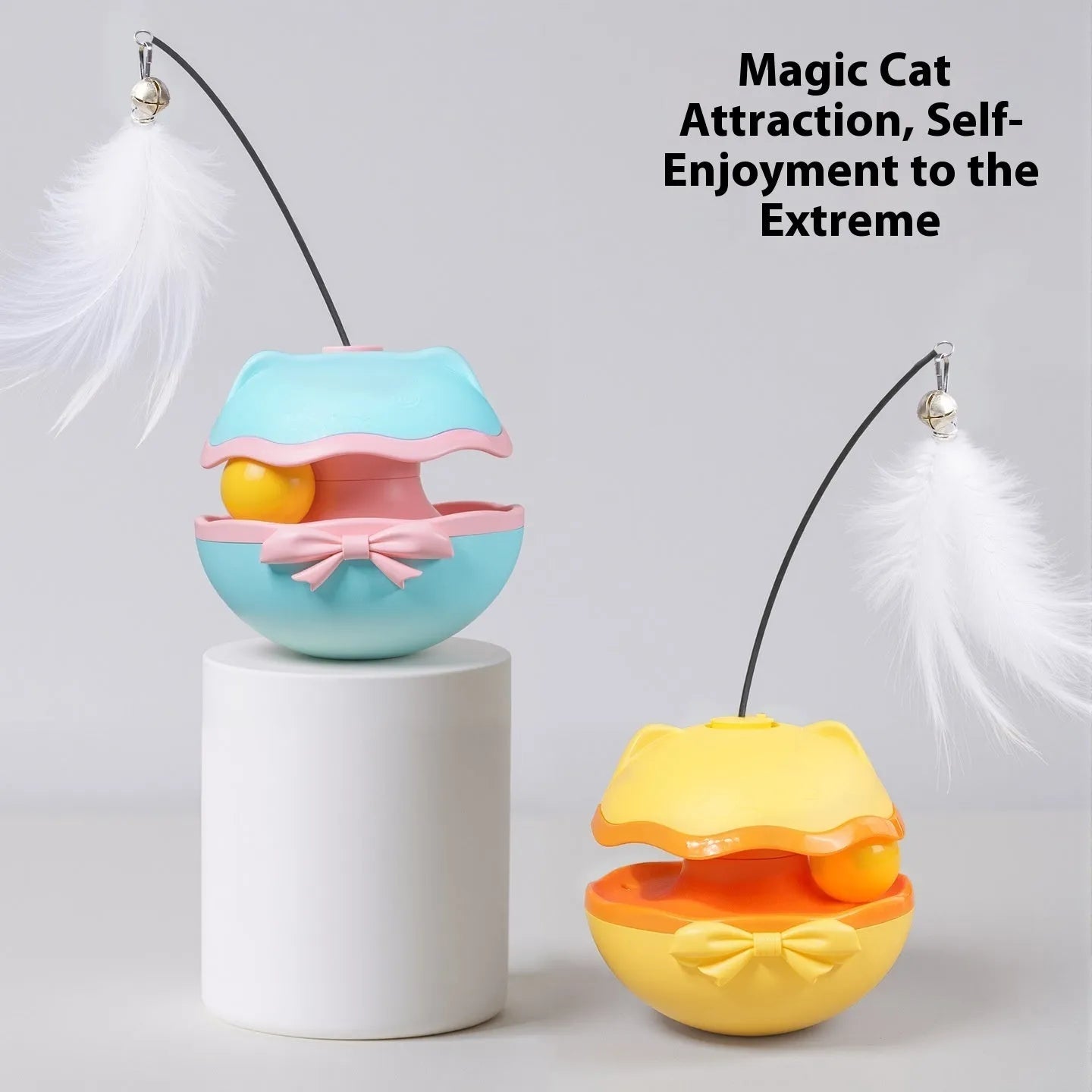 Electric cat toy tumbler self-hi cat teaser in lemon yellow, sky blue or soft fog grey