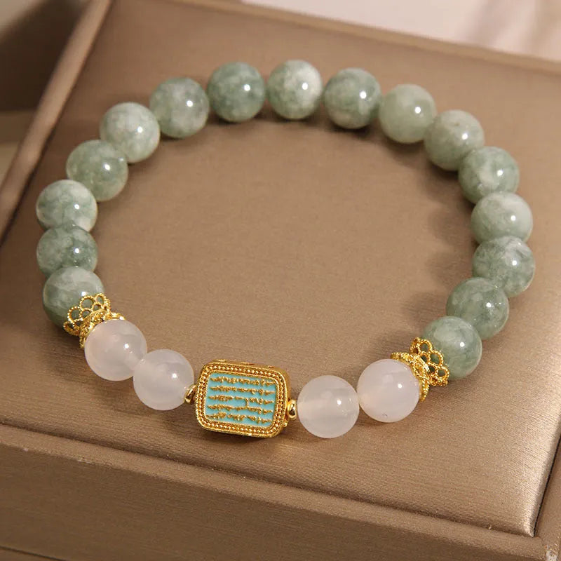 Women's oil green emerald crystal bracelet with five scripture-engraved stones