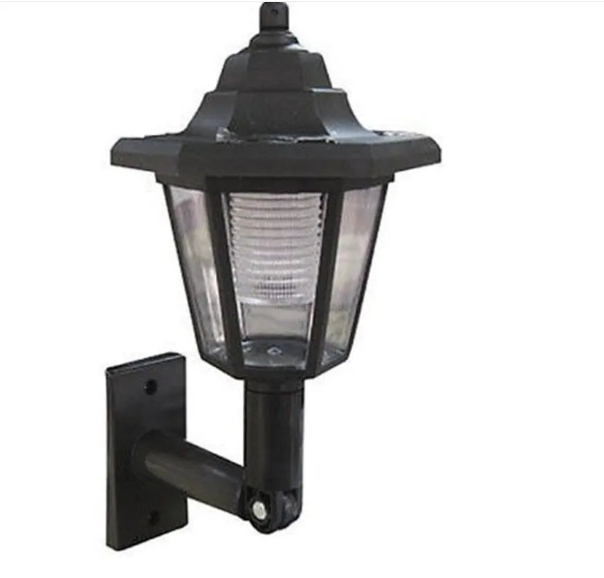 Black hexagonal solar wall lamp for outdoor garden and patio lighting