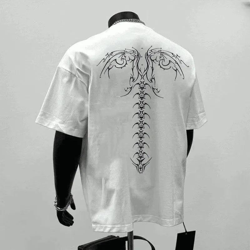 Men's black loose cotton short sleeve t-shirt with white letter print on front