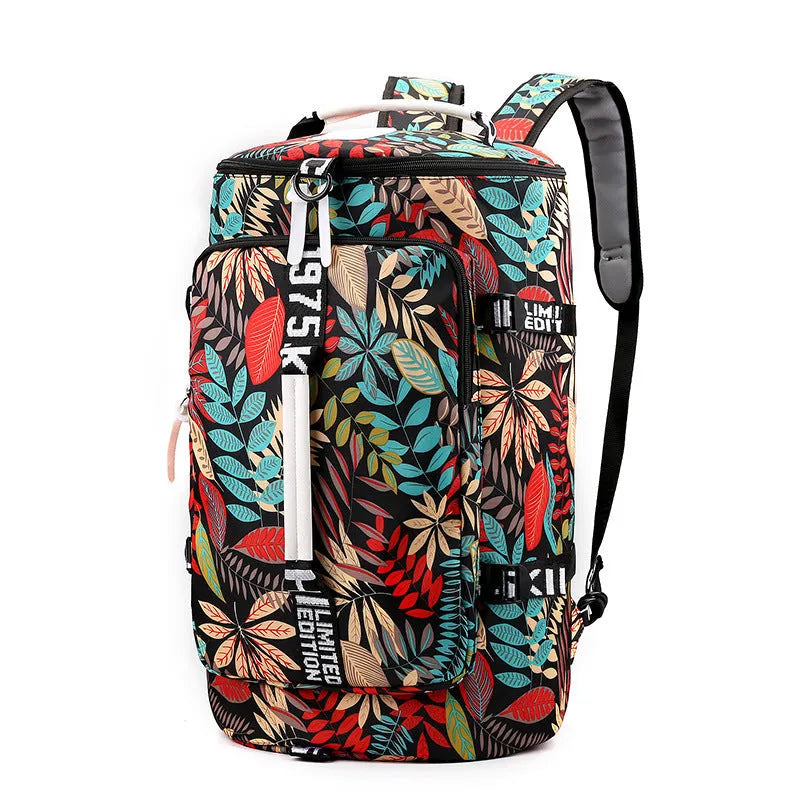 Waterproof nylon gym backpack with combination lock showing shoe compartment and multiple pockets