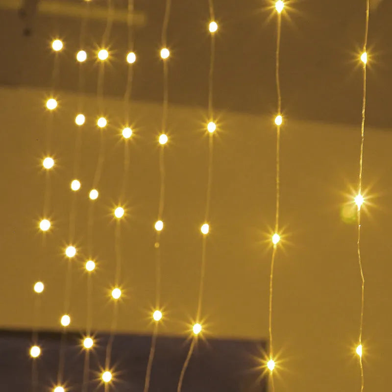 Copper curtain style LED string lights with USB power connection for holiday room and courtyard decoration