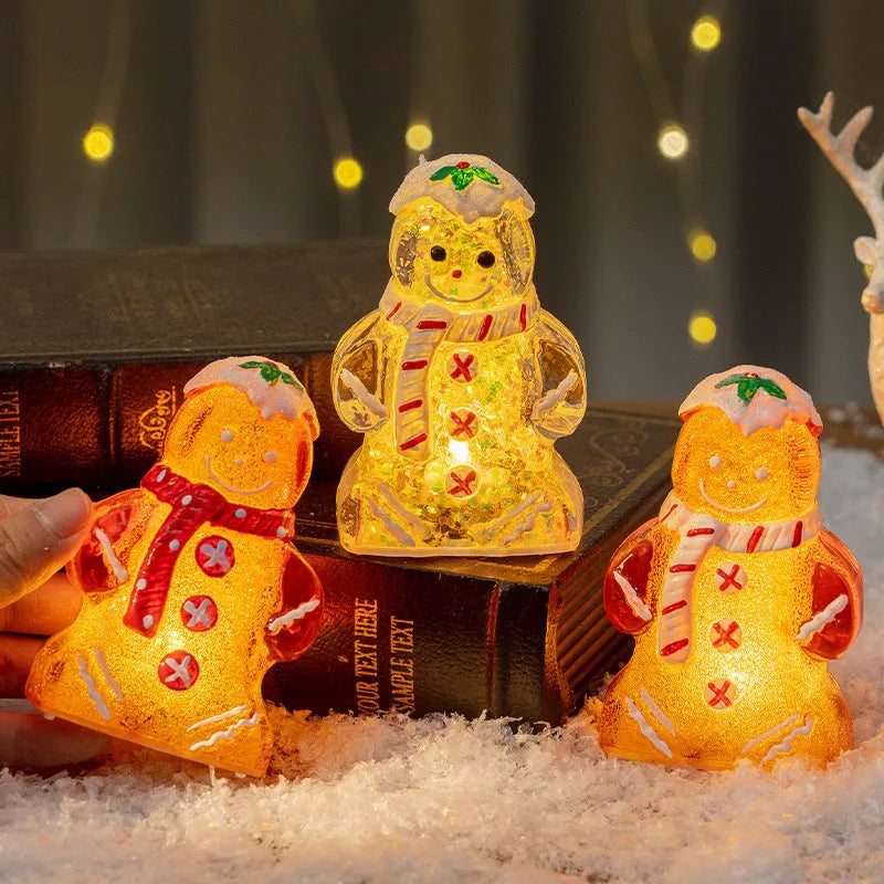 Glowing gingerbread man Christmas ornament with choice of red, white, clear or transparent red scarf