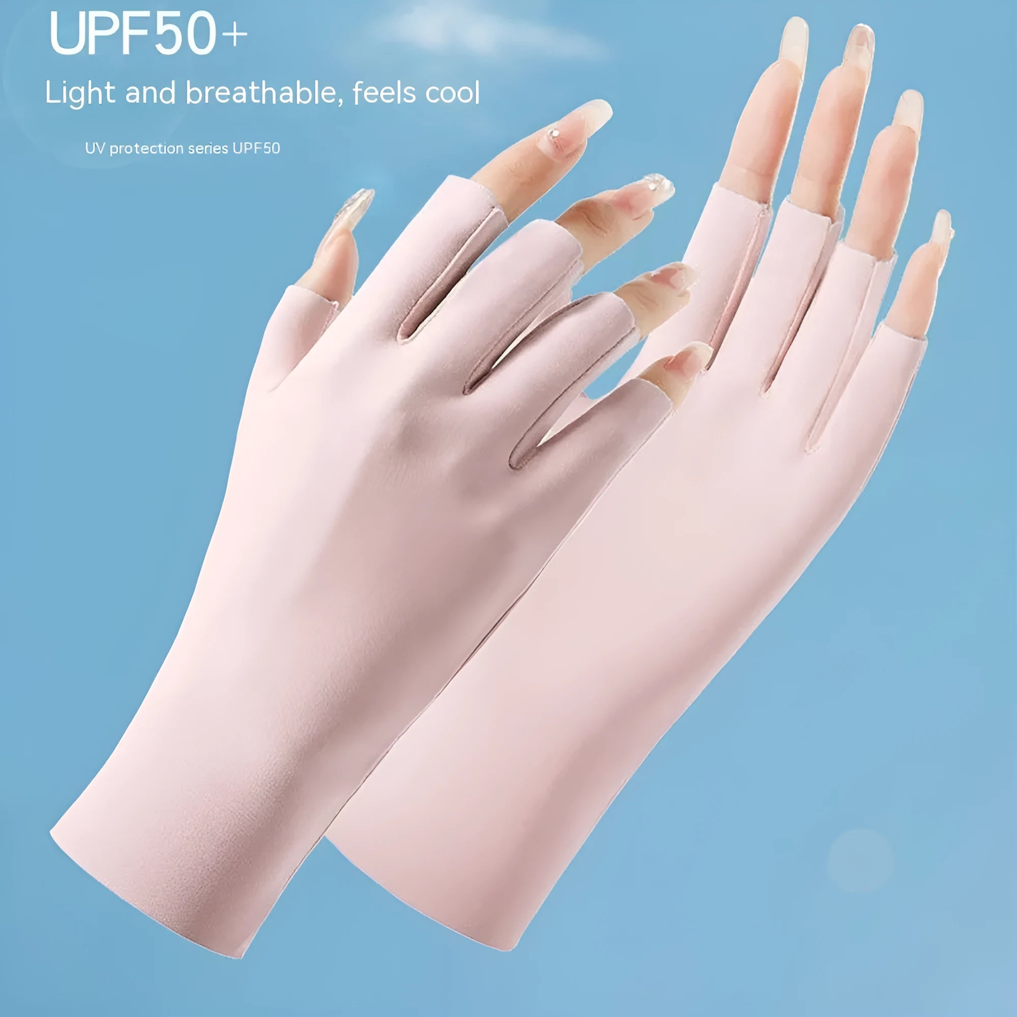 Women's thin ice silk sunscreen gloves with UPF50 rating for driving and cycling hand protection