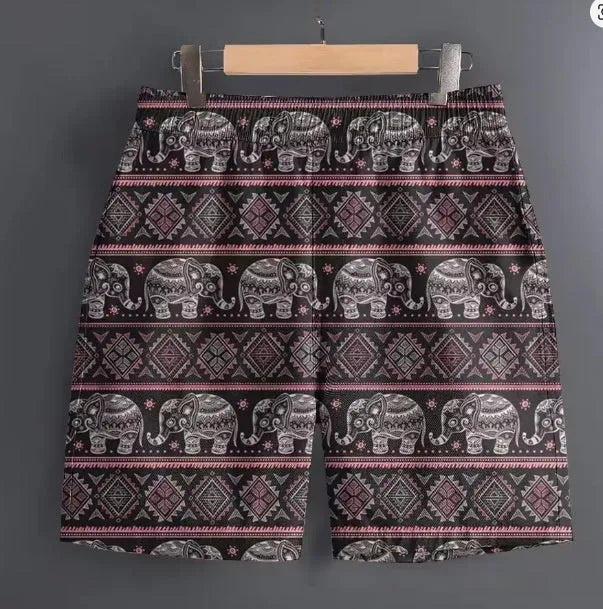 Men's polyester outdoor sports shorts in multiple patterns including stripes and camouflage