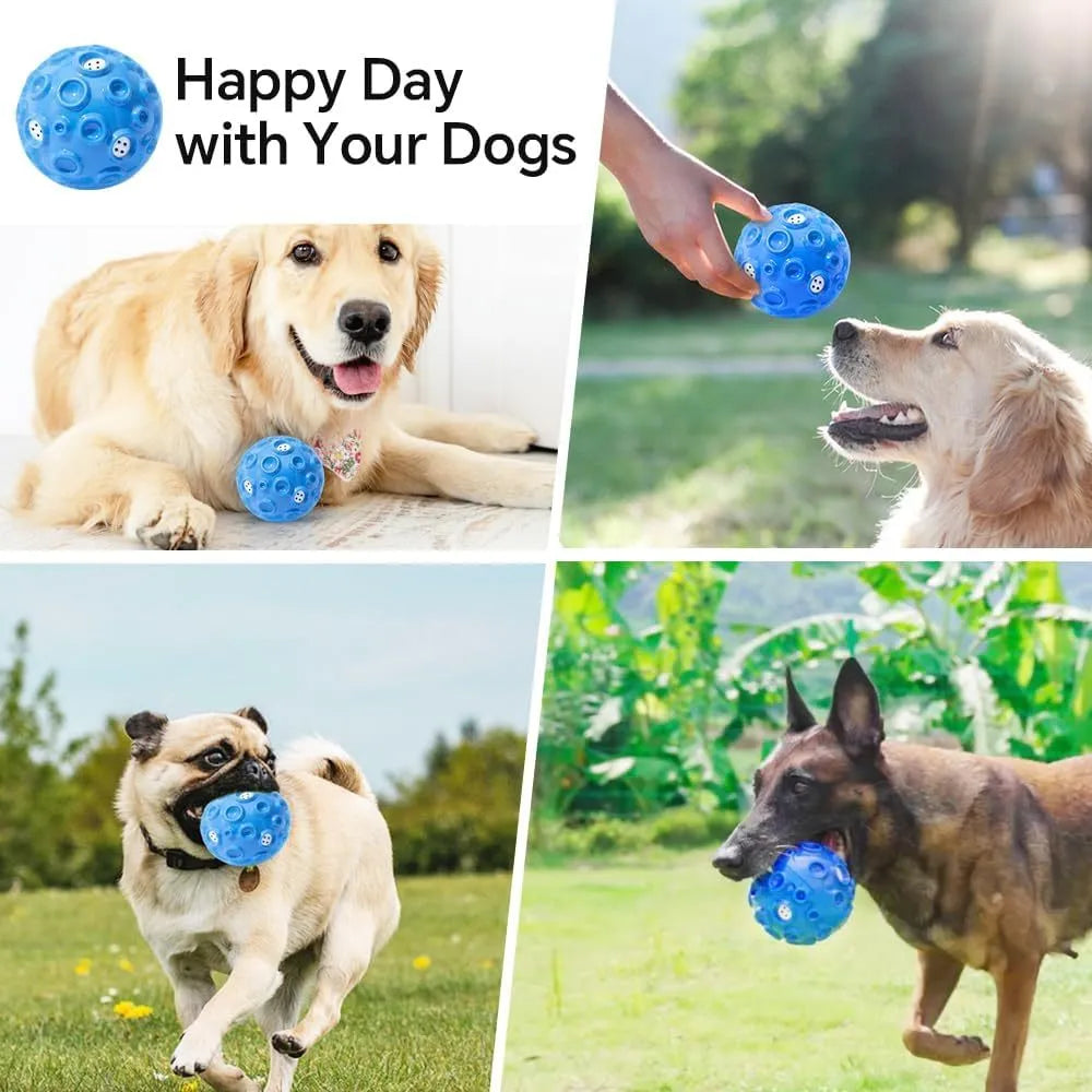 Durable dog toy ball for aggressive chewers with squeaky sound in black, blue, green, orange or yellow