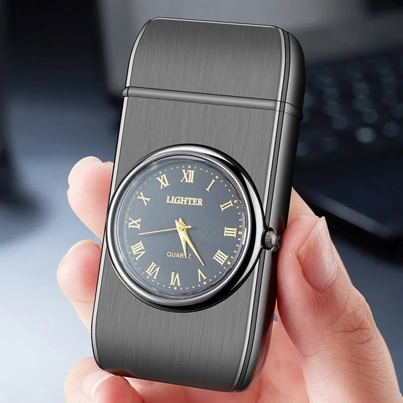 Multifunctional metal watch cigarette lighter with electronic display and LED lamp in brushed finish