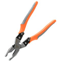 Orange 9-inch multi-function wire cutter pliers with textured PVC handles and alloy steel jaws.