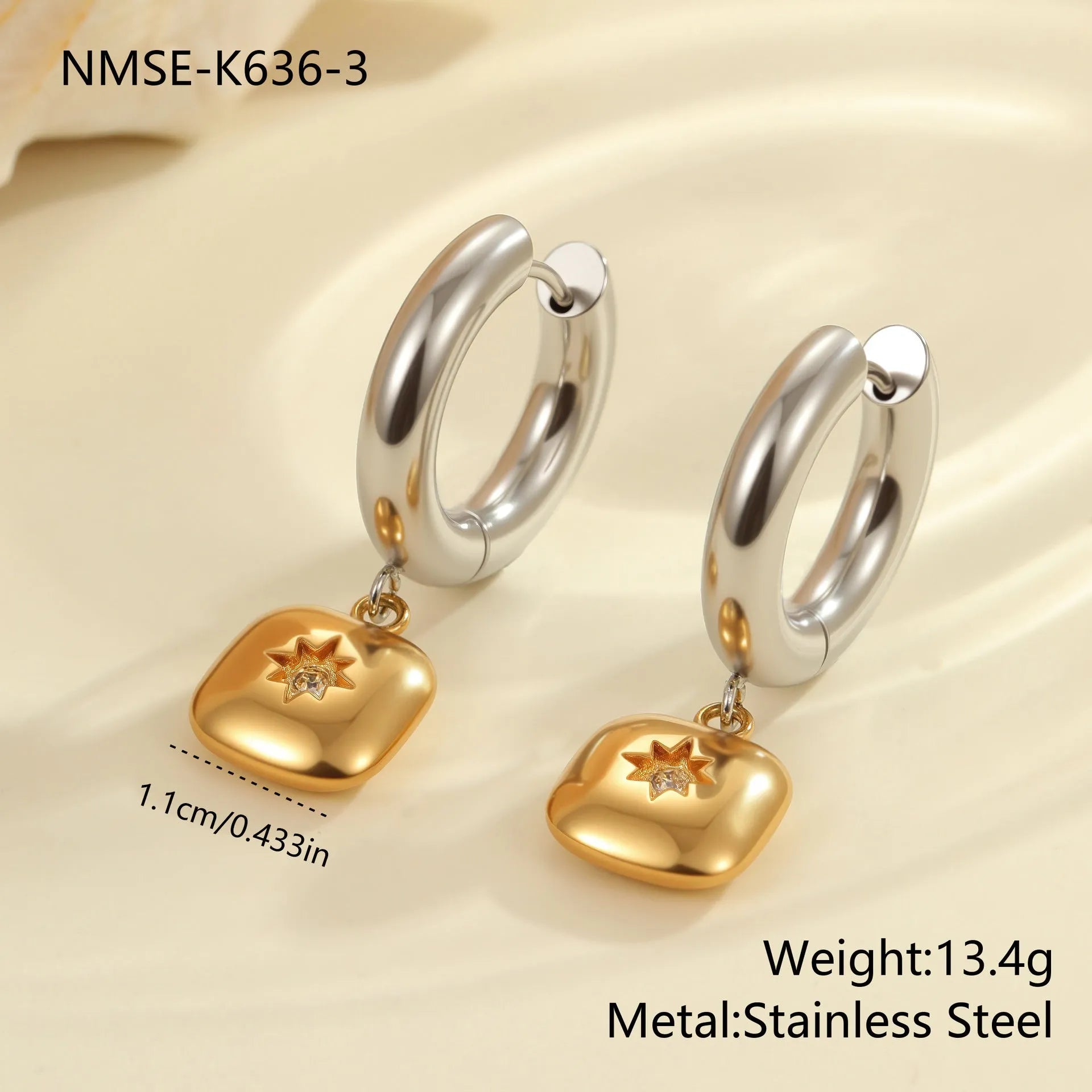 Christmas tree earrings with heart and star designs in 18K stainless steel electroplated jewellery