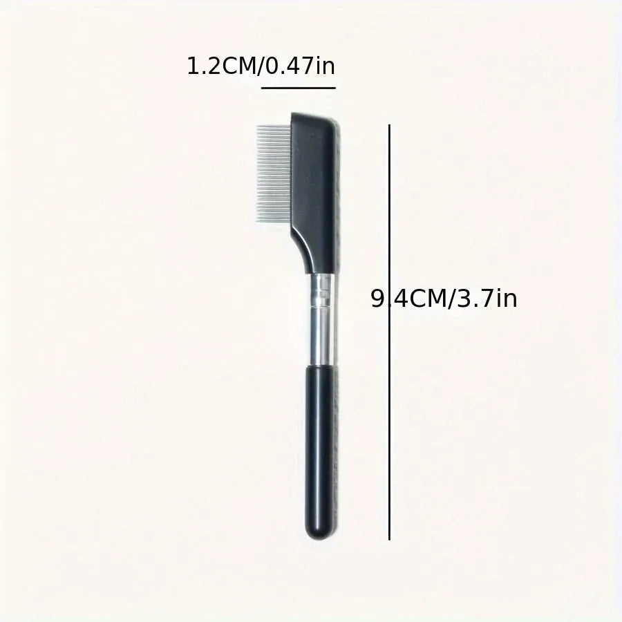 Black dual-sided pet grooming brush showing soft bristles for eyes on one end and a wider comb on the other