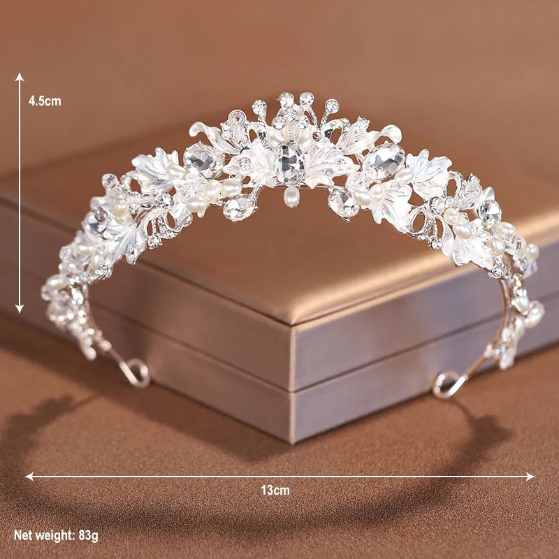 Gold and silver alloy pearl crown headdress for women, European style formal hair accessory.
