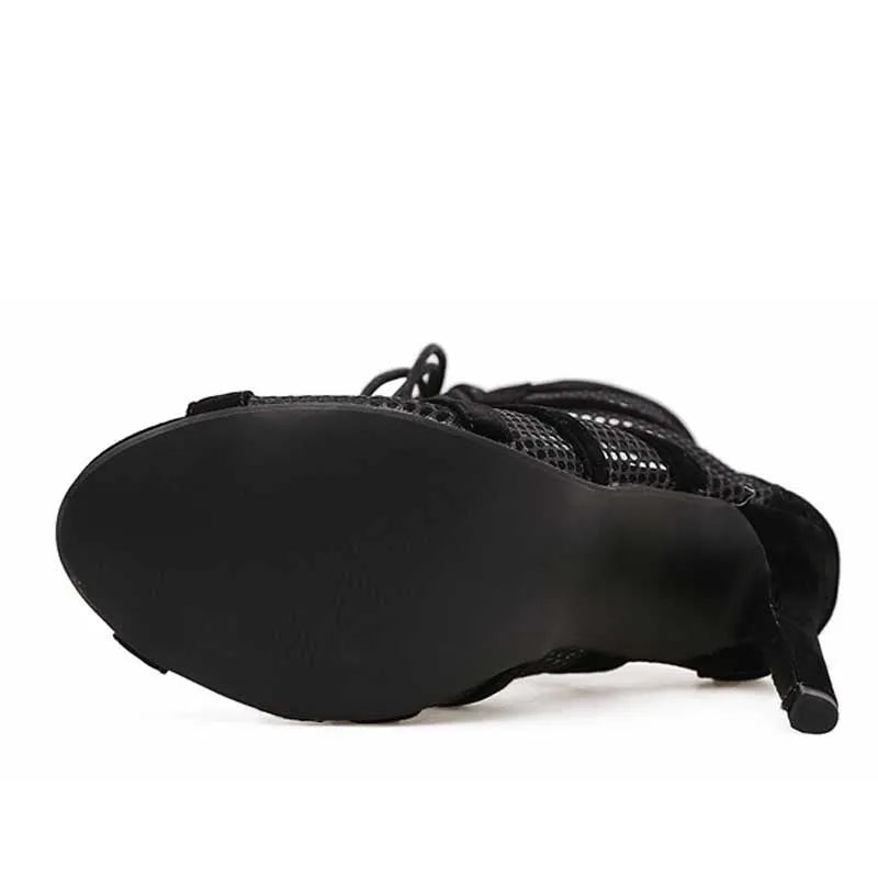 Black suede lace-up high heel women's shoes with 11.5cm heel and 1cm platform