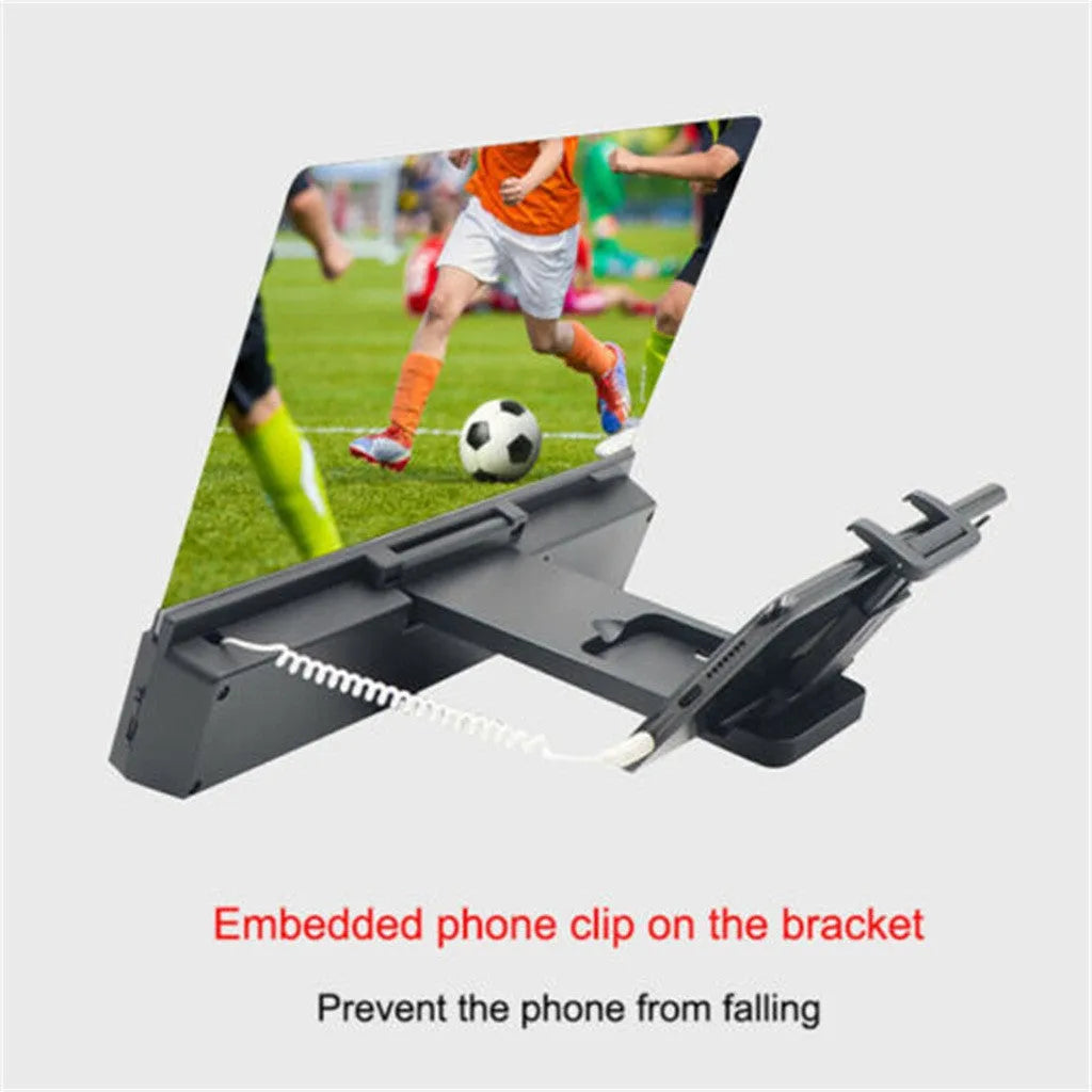 12-inch mobile phone screen amplifier with built-in speakers and adjustable gooseneck stand folded for storage