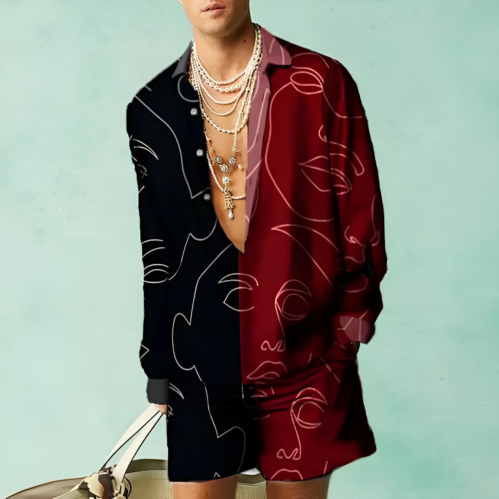 Loose fit casual summer shirt and shorts matching set in slim fit polyester.