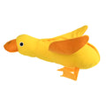 Yellow teddy dog toy with an attached duck doll, showing integrated food leak pockets for treats.