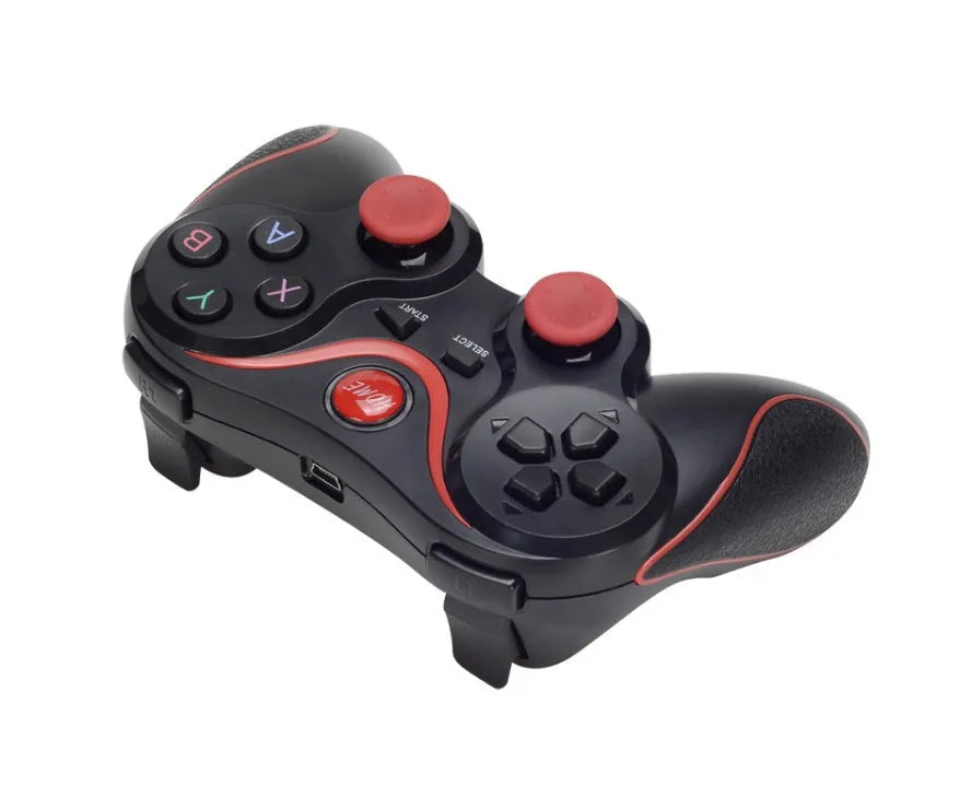X3 Bluetooth wireless game controller for Android phones with mobile phone clip attached