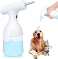 White electric foam soap dispenser with dual nozzles and rechargeable battery for pet and home cleaning