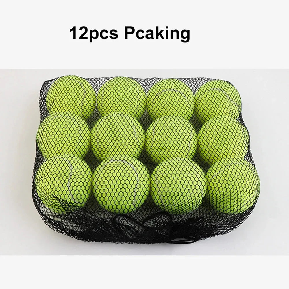 Colourful 6.3cm diameter rubber dog tennis ball toy in blue, green, pink, and red on a white background.