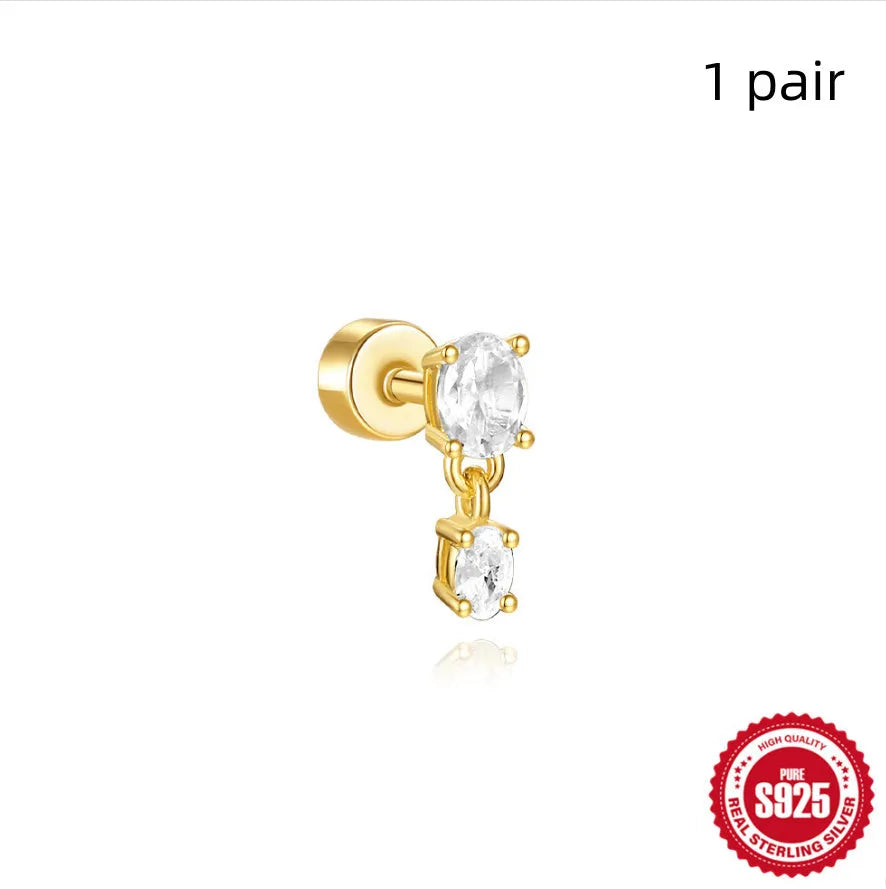 S925 sterling silver flat column geometric ear bone studs with threaded post in gold tone finish