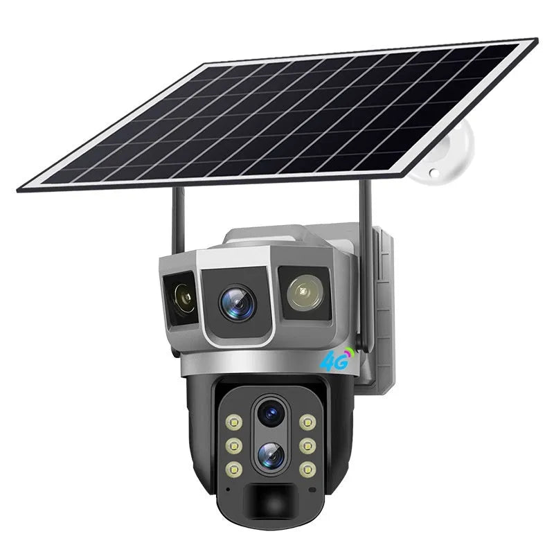 V380 outdoor security camera with 4G connectivity and solar panel