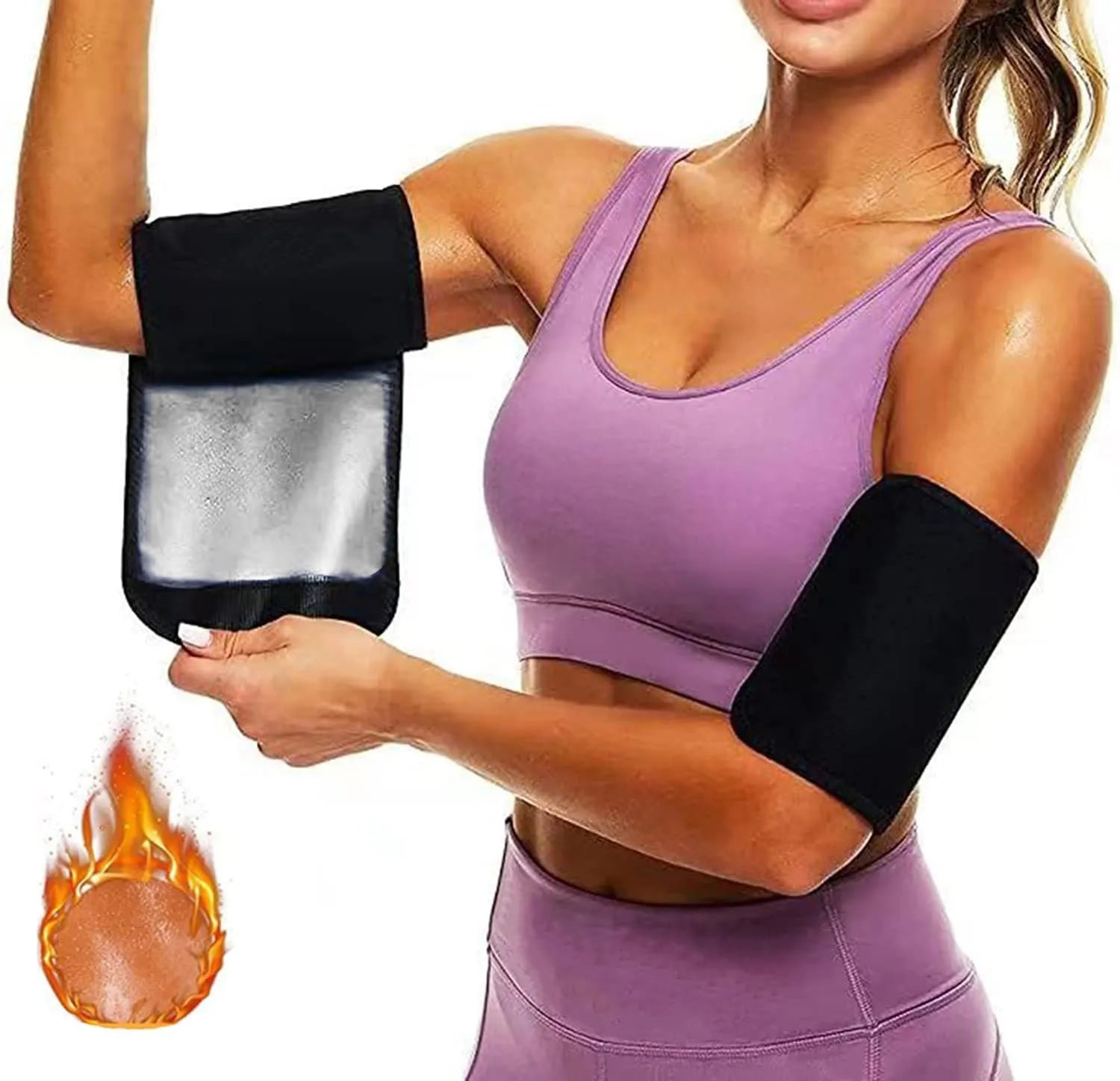 Adjustable sports arm sweatband in multiple colour options including blue, silver, black with red, and black with yellow.