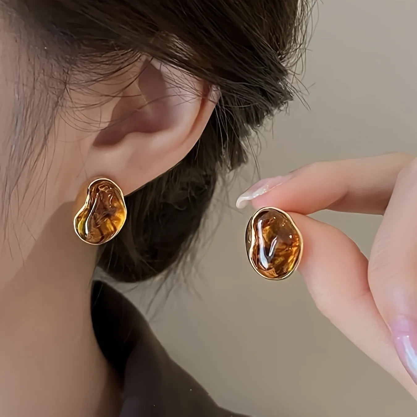 Three pairs of handmade geometric alloy earrings with electroplated finish and tassel elements