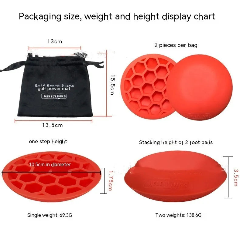 Orange golf training mat with red accents on natural rubber surface for centre of gravity practice
