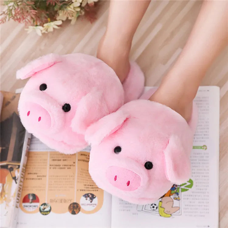 Pink pig-shaped floor slippers with plush exterior and PP cotton filling