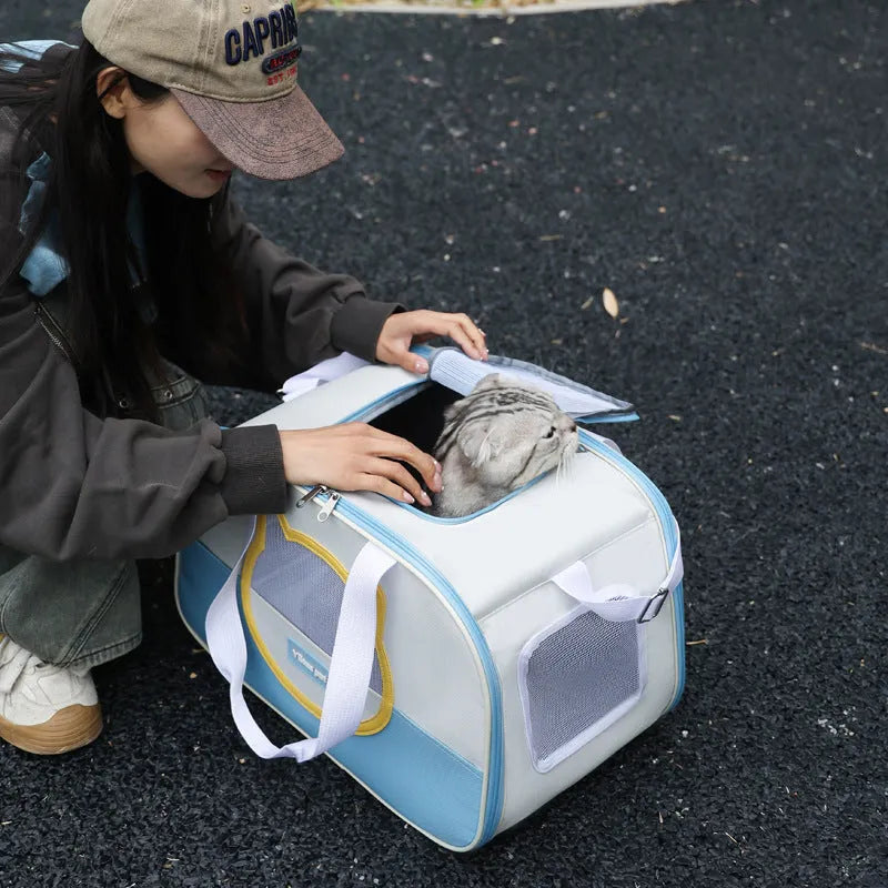 Foldable cat backpack carrier in Oxford cloth with breathable design and 15 Jin capacity