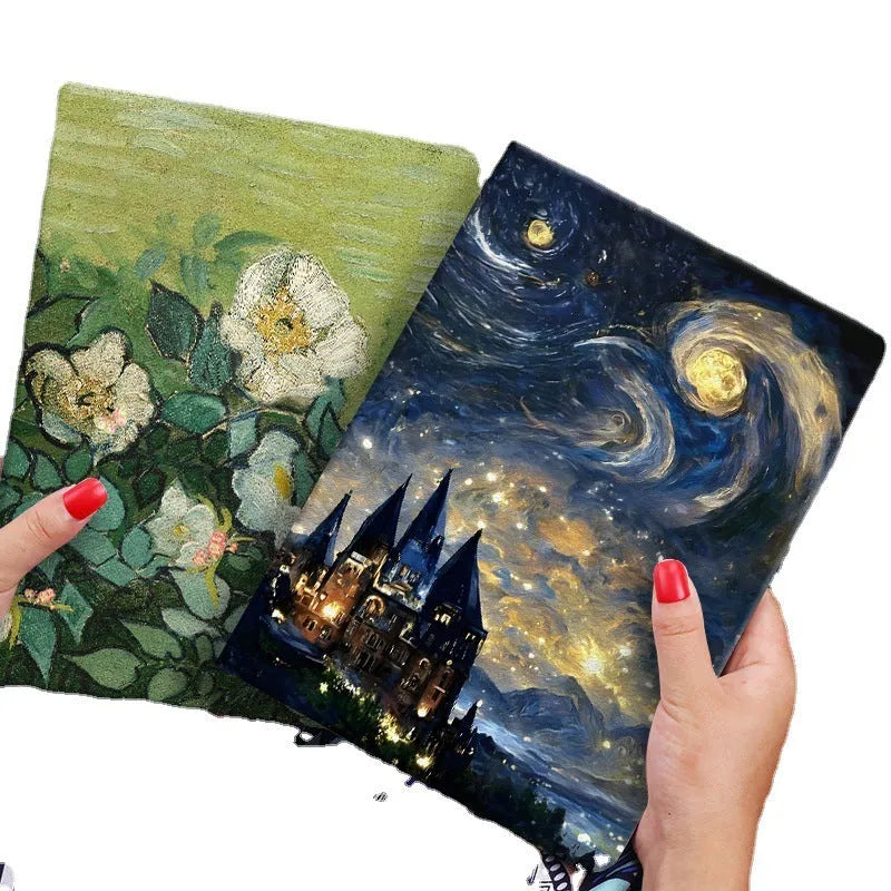 Handmade floral design silicone flip case for iPad on a table