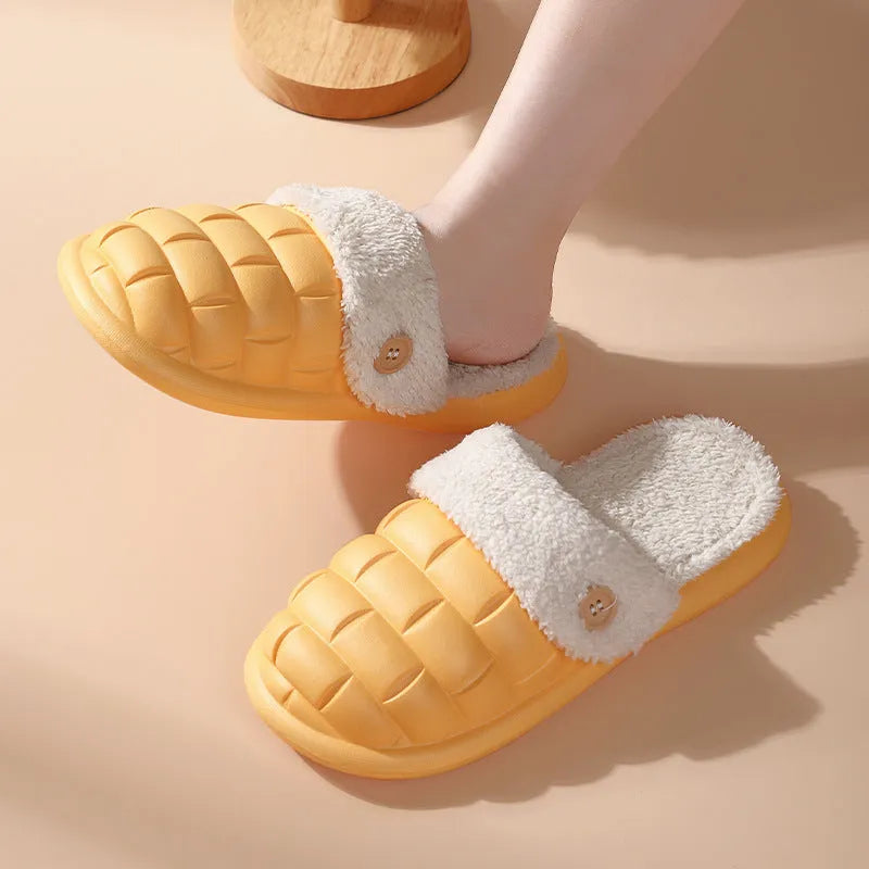 Women's EVA plush house slippers with detachable sleeves in pink, showing slip-on and overshoe wearing modes